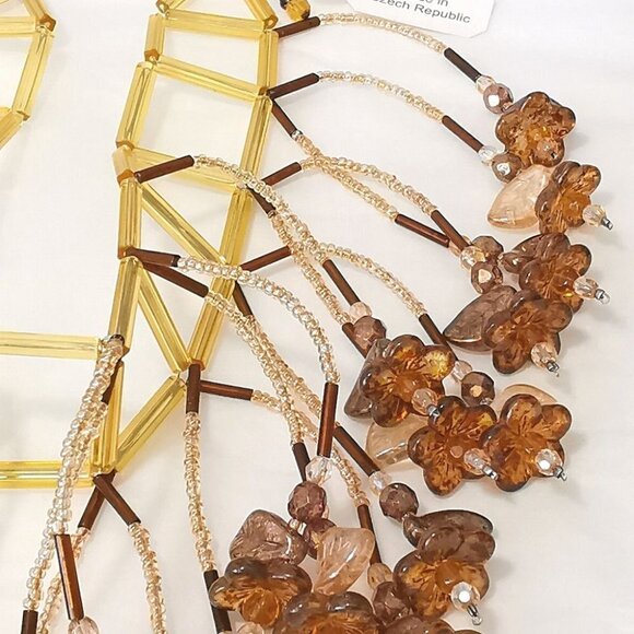 CZECH Amber glass flower cascade choker necklace collier - Picture 6 of 8
